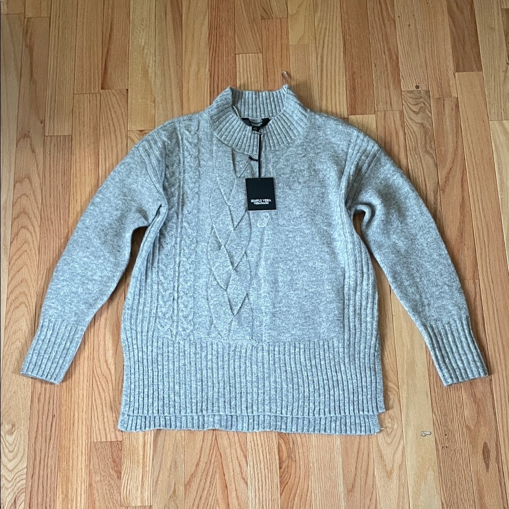 Simply Vera Vera Wang Sweater Womens XS Gray Cable Knit Mock Neck Preppy NWT